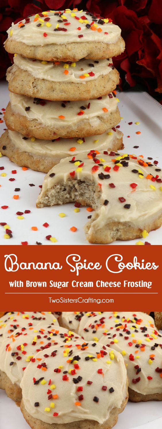 HARVEST BANANA SPICE COOKIES WITH BROWN SUGAR CREAM CHEESE FROSTING