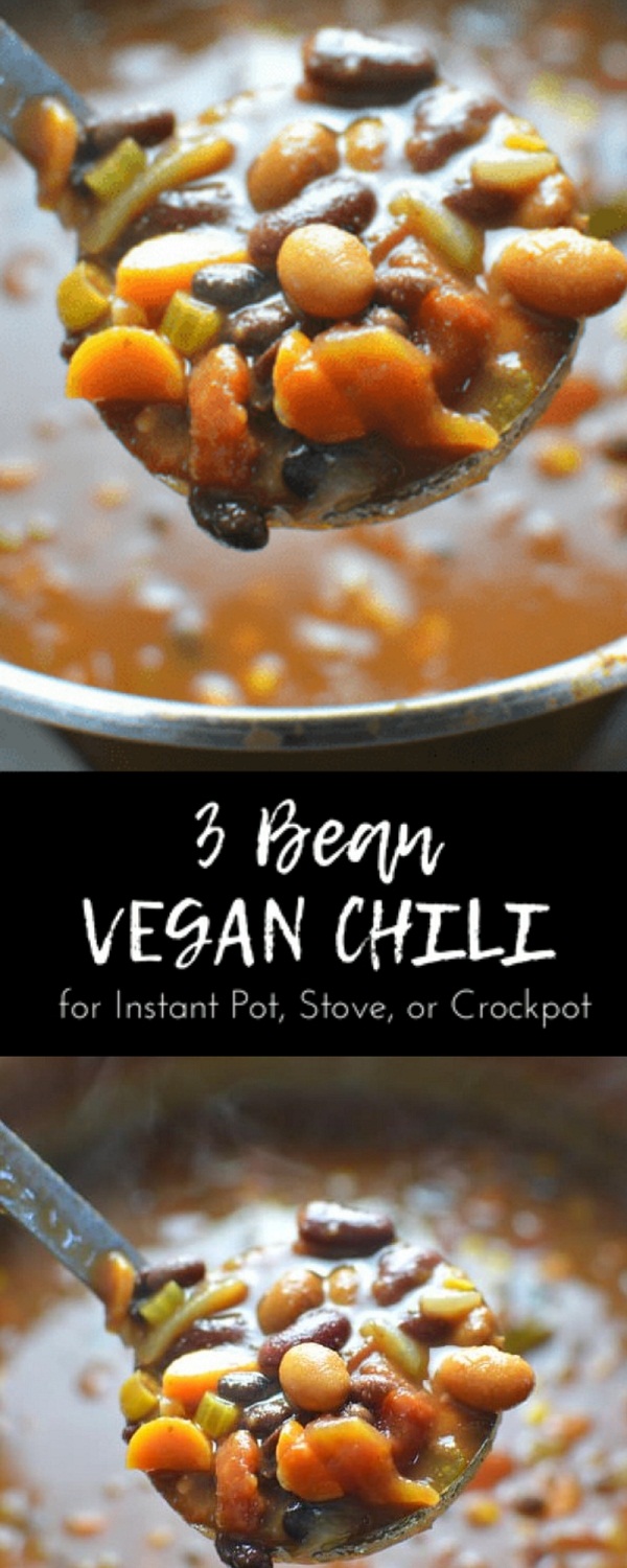 3 Bean Vegan Chili for Instant Pot, Stove, or Crockpot