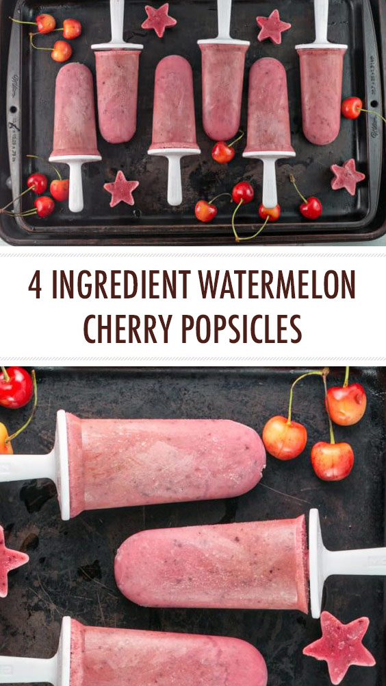 4 Ingredients Watermelon Cherry Popsicles