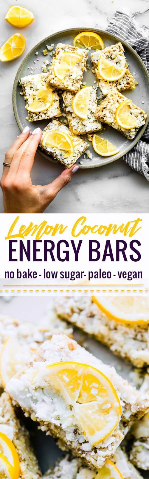 No Bake Lemon Coconut Paleo Energy Bars (Lower Sugar)