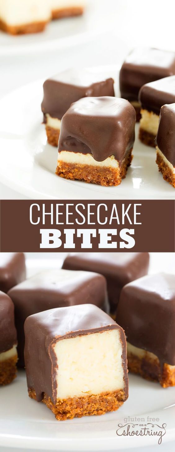 Cheesecake bites are nothing more than little chocolate-covered bites of creamy cheesecake. No special equipment and no water bath needed!