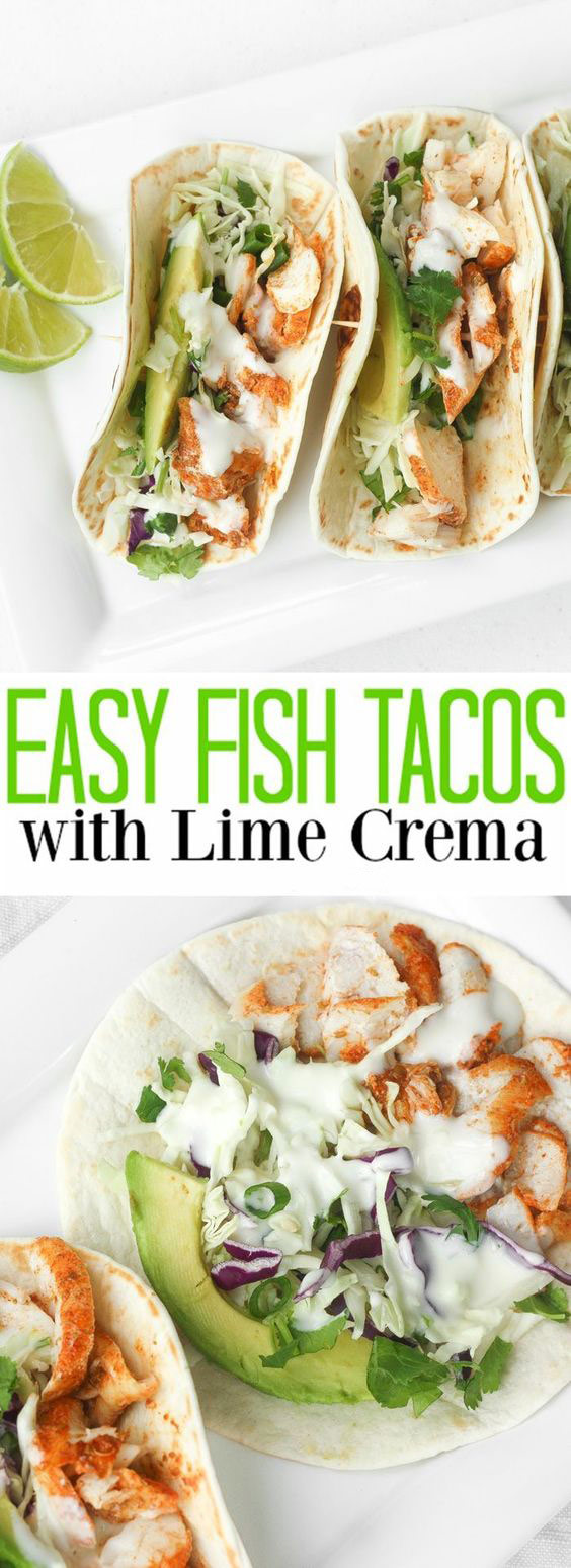 Easy Fish Tacos with Lime Crema