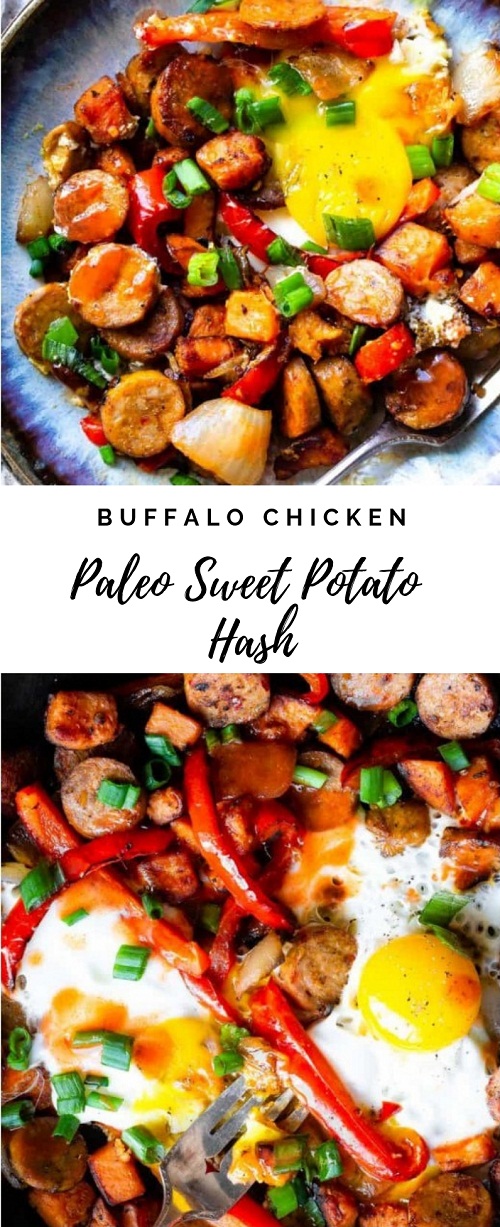 Buffalo Chicken Paleo Sweet Potato Hash