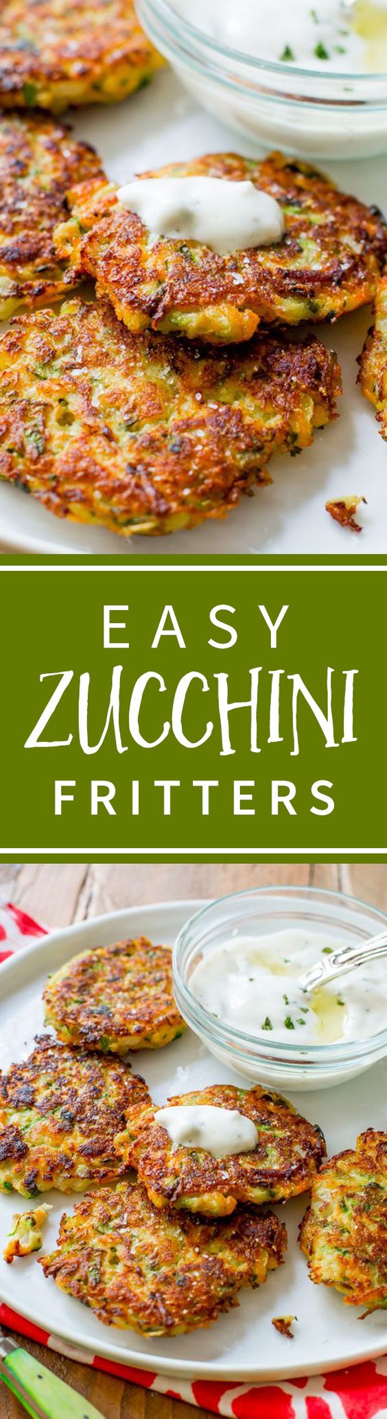 Golden brown, crispy, and light zucchini fritters. Hold onto this recipe! Recipe on sallysbakingaddiction.com