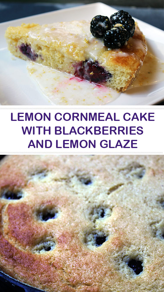 Lemon Cornmeal Cake with Blackberries and Lemon Glaze