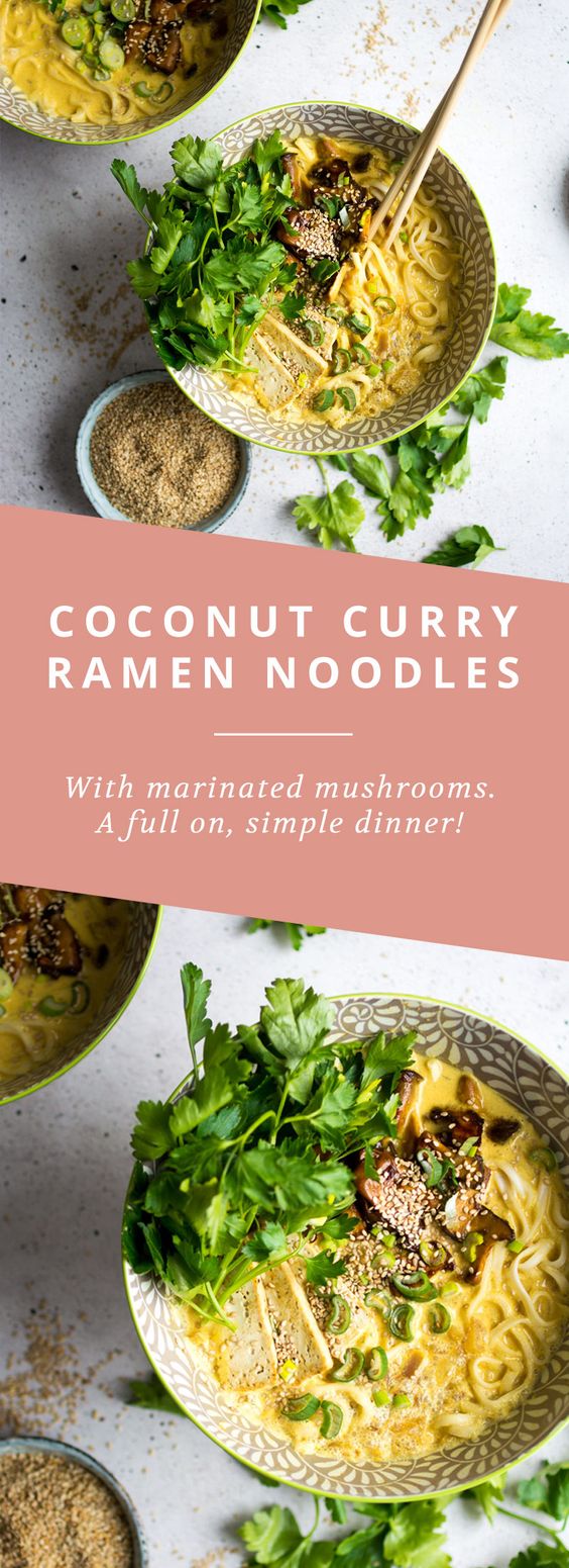 Coconut Curry Ramen Noodles with Marinated Mushrooms