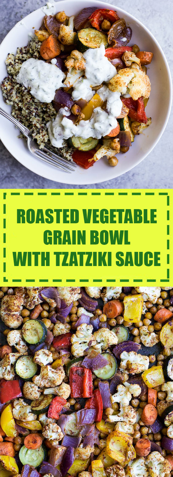 Roasted Vegetable Grain Bowl with Tzatziki Sauce