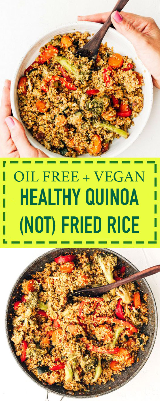 Healthy Homemade Oil Free Quinoa (not) Fried Rice with Peanut Stir Fry Sauce