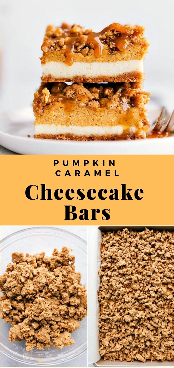 Pumpkin Caramel Cheesecake Bars with a Streusel Topping