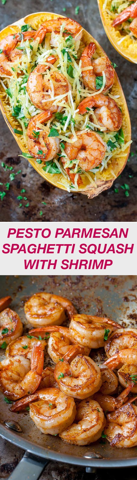 Parmesan Pesto Spaghetti Squash with Shrimp