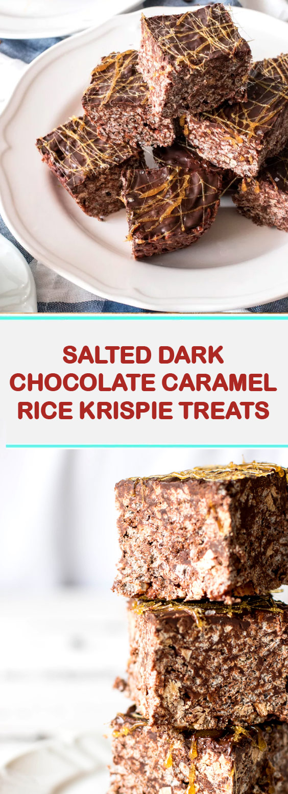 Salted Dark Chocolate Caramel Rice Krispie Treats