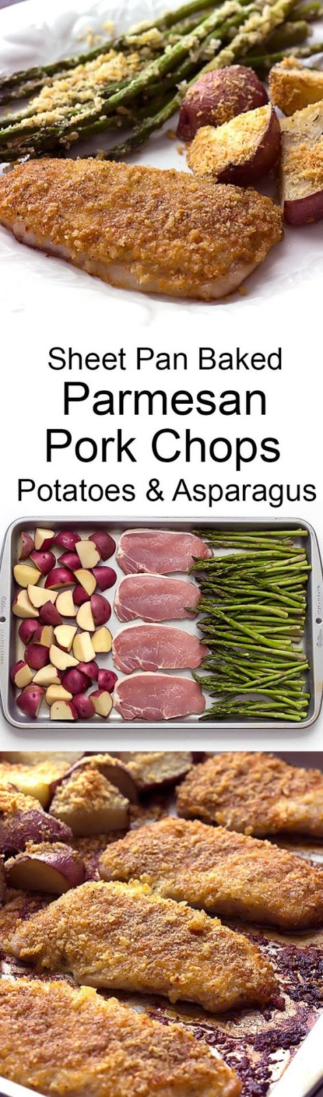 Sheet Pan Baked Parmesan Pork Chops Potatoes & Asparagus