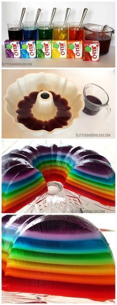 Rainbow Jello Mold using a bundt pan...what a fun dessert for a party or st.patricks day!!