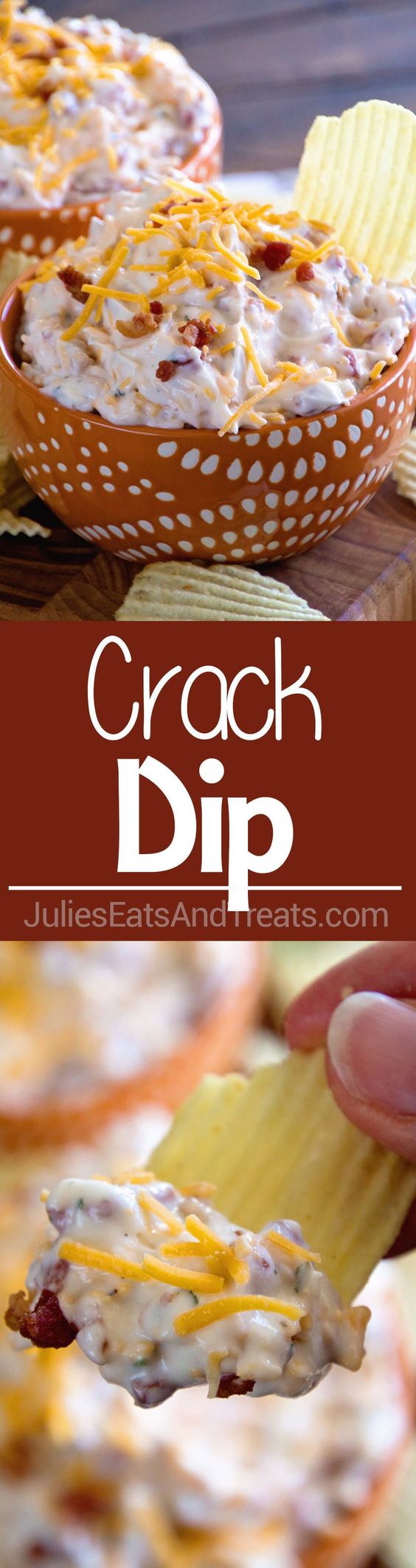 Crack Dip ~ Super Simple Chip Dip Loaded with Cheese, Bacon, Ranch and Sour Cream! via @julieseats