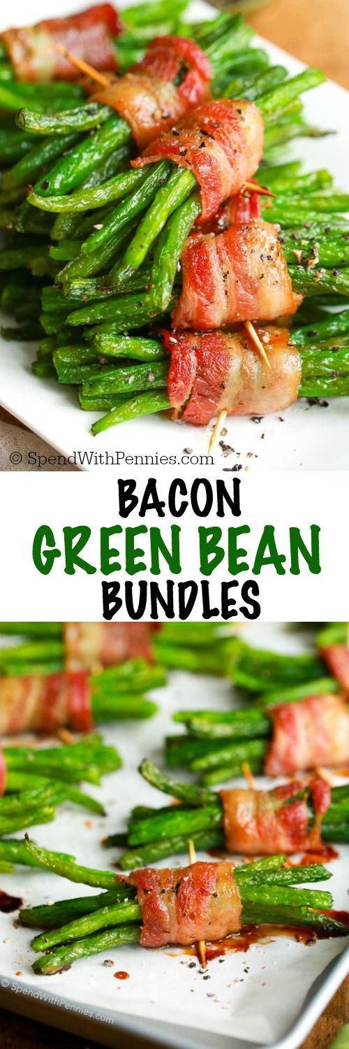 Bacon Green Bean Bundles have tender crisp green beans wrapped in bacon and brushed with a simple brown sugar glaze. These are easy enough for a weeknight meal and pretty enough to impress your guests alongside a steak dinner!