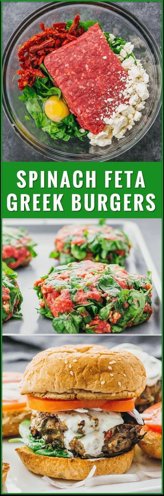 Greek Burgers with Spinach, Feta, and Sun-Dried Tomatoes