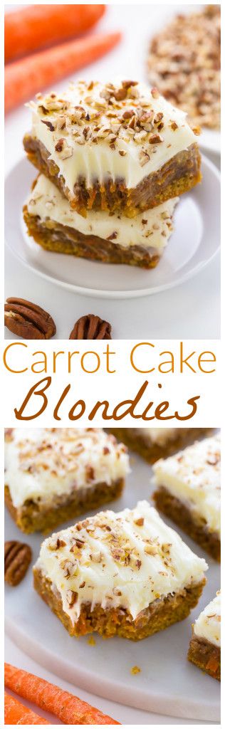 Thick and chewy Carrot Cake Blondies! So easy and perfect for Easter.