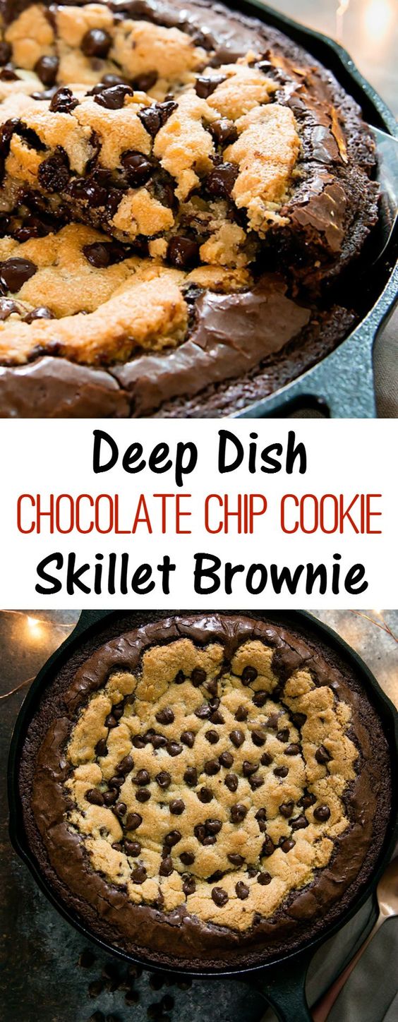 Deep Dish Chocolate Chip Cookie Skillet Brownie and Brookie Cups