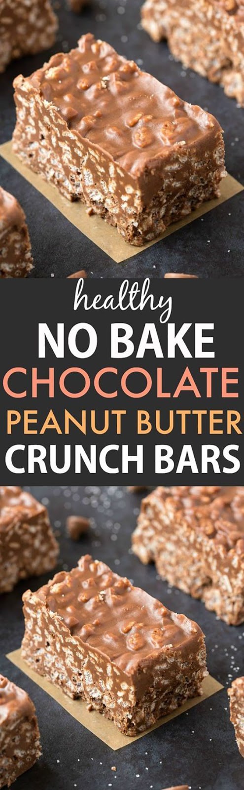 Healthy No Bake Chocolate Peanut Butter Crunch Bars