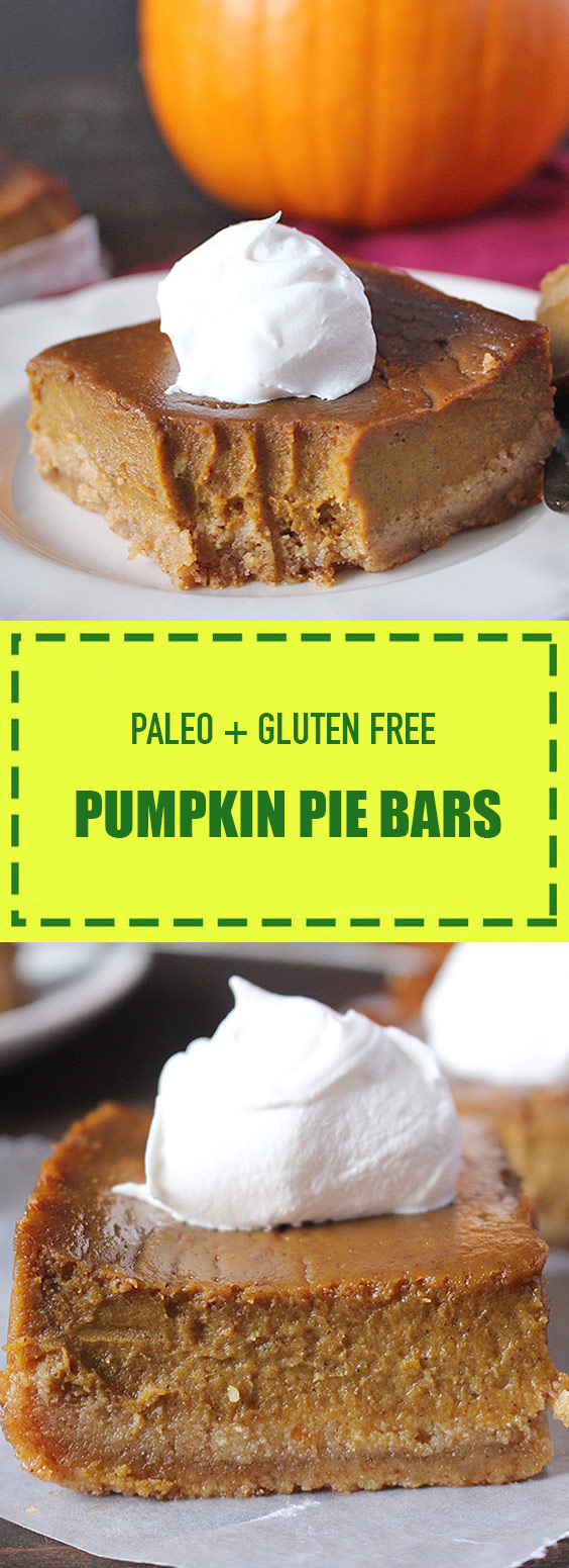 Paleo + Gluten Free Pumpkin Pie Bars