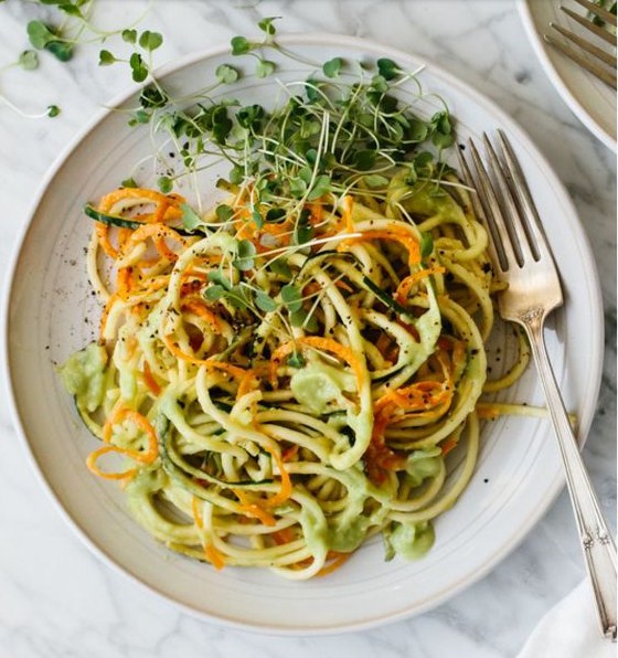 Carrot and Zucchini Pasta with Avocado Cucumber Sauce