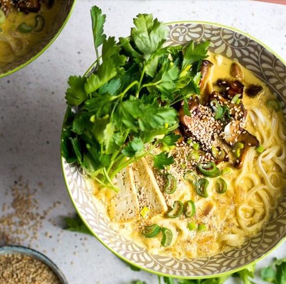 Coconut Curry Ramen Noodles with Marinated Mushrooms