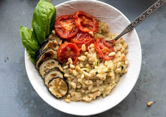 Gluten Free Zucchini Risotto with Roasted Tomatoes