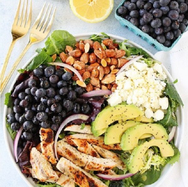 Grilled Chicken Blueberry Feta Salad with Lemon Poppy Seed Dressing