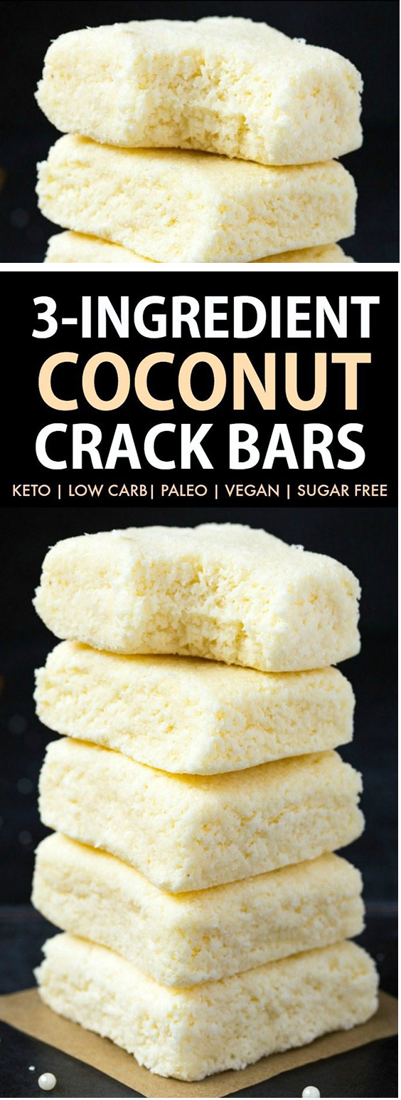 Healthy 3 Ingredient No Bake Paleo Vegan Coconut Crack Bars