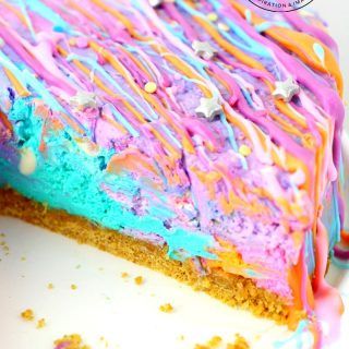 No Bake Unicorn Poop Cheesecake recipe, gorgeous rainbow cheesecake recipe can be done in any colors for festive cheesecake dessert