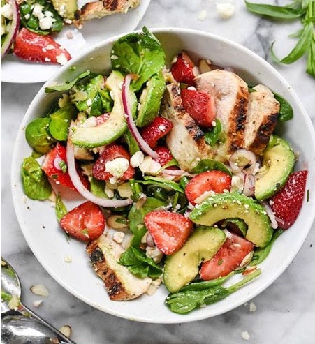 Strawberry Avocado Spinach Salad with Chicken