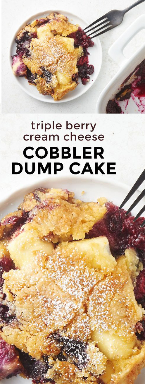 Triple Berry Cream Cheese Cobbler Dump Cake