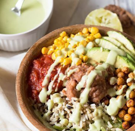 Vegan Burrito Bowl with Cilantro-Lime Avocado Dressing