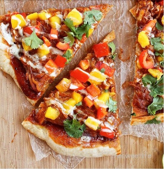 Vegan Pulled Pork Pizza with Mango Salsa