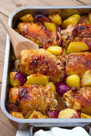 Baked Chicken Thighs
 Baked Garlic Chicken and Potatoes — Eatwell101