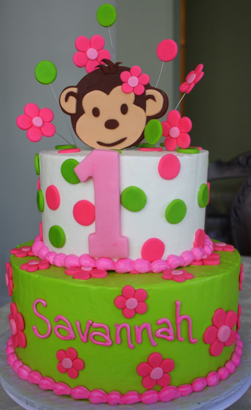 1St Birthday Cake
 Claudine Pink Mod Monkey 1st Birthday