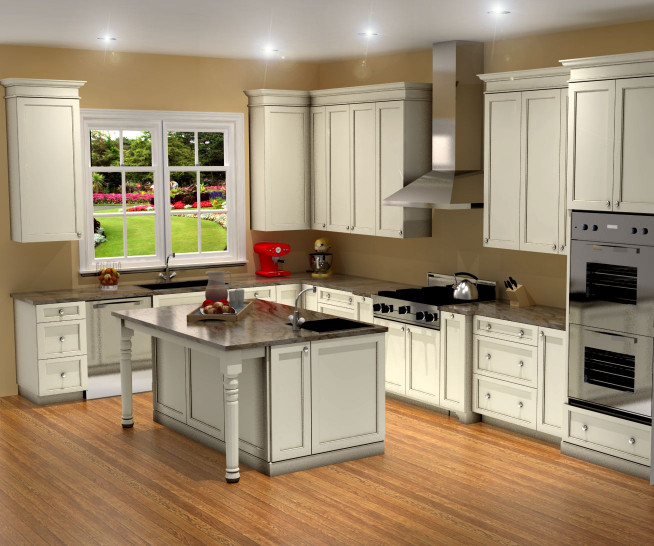 3D Kitchen Design
 Traditional white kitchen design 3D rendering