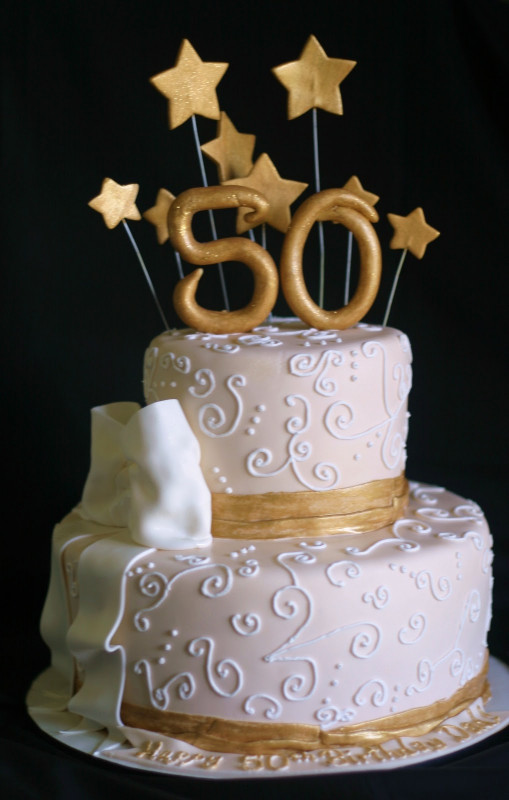 50th Birthday Cake New Pink Little Cake Gold and Light Ivory 50th Birthday Cake