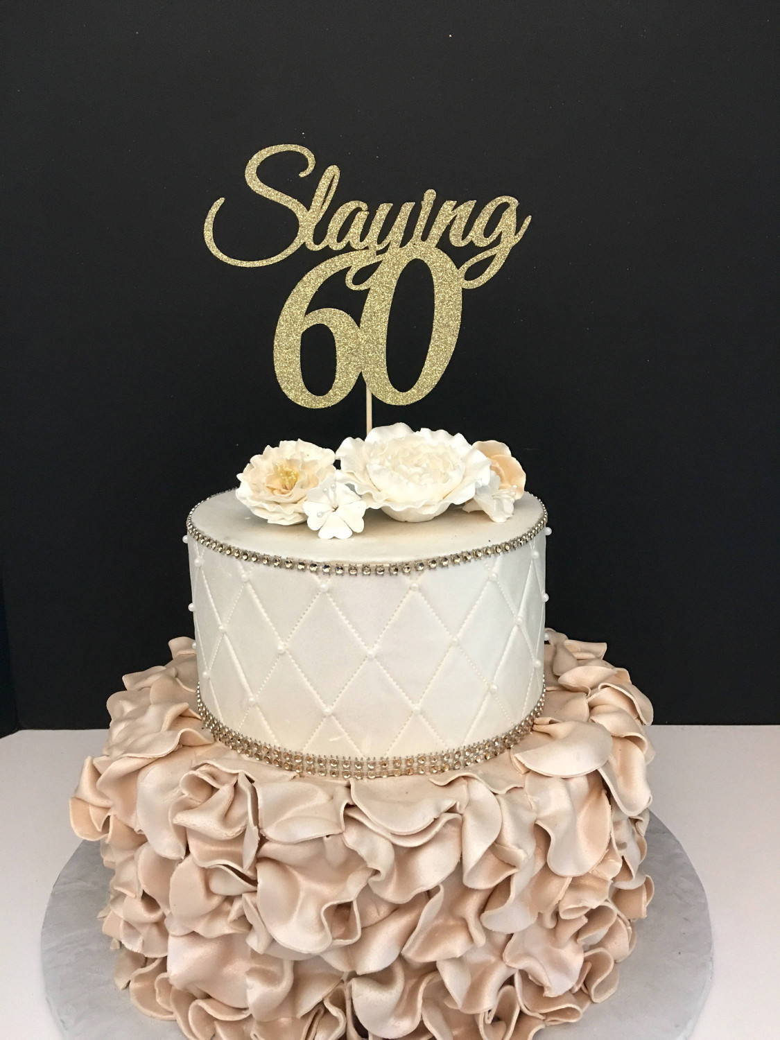 60Th Birthday Cake
 ANY NUMBER Gold Glitter 60th Birthday Cake Topper Slaying 60