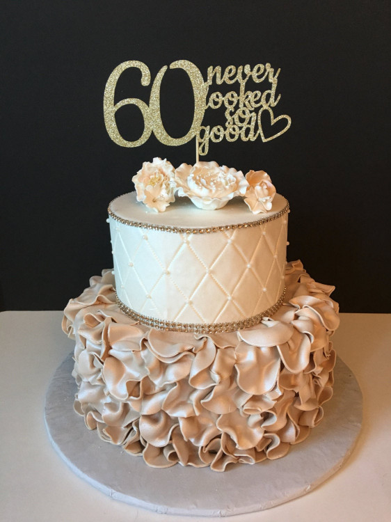 60Th Birthday Cake
 ANY NUMBER Gold Glitter 60th Birthday Cake Topper 60 Never