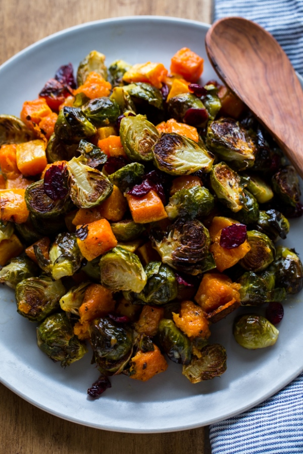 Roasted Brussels Sprouts And Squash With Dried Cranberries And Dijon ...
