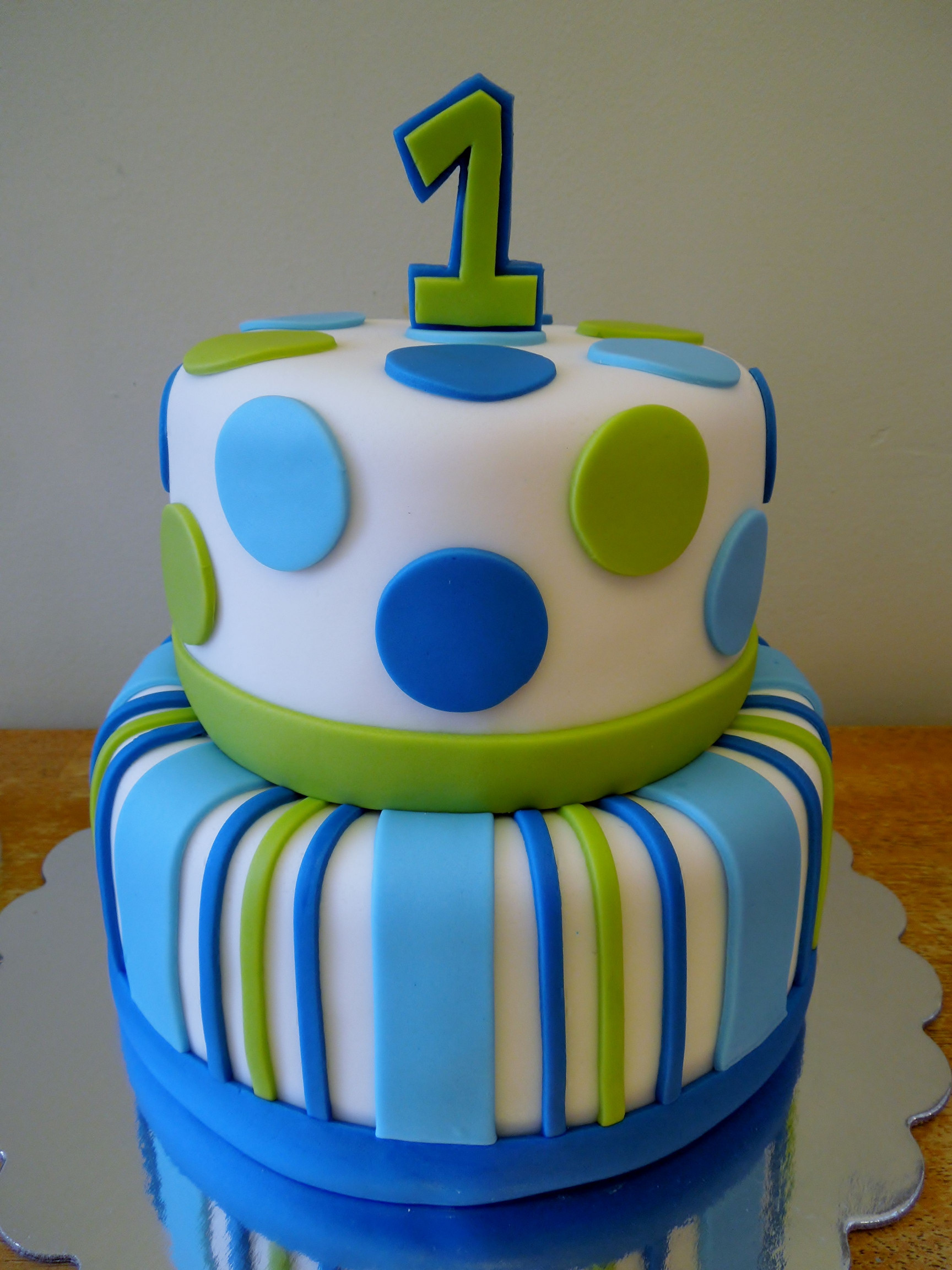 Birthday Cake For Boys
 Stripes & Dots Boys 1st Birthday 2 tier vanilla cake