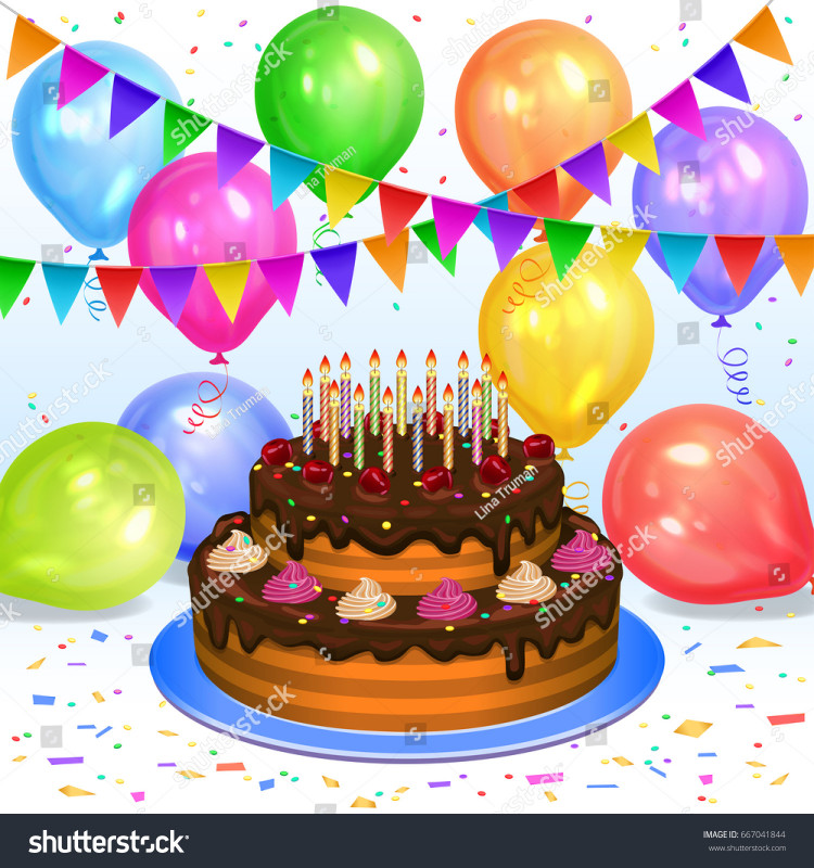 Birthday Cake With Candles And Balloons
 Birthday Cake Candles Colorful Balloons Confetti Stock