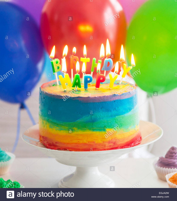 Birthday Cake With Candles And Balloons
 Rainbow cake and cupcakes decorated with birthday candles