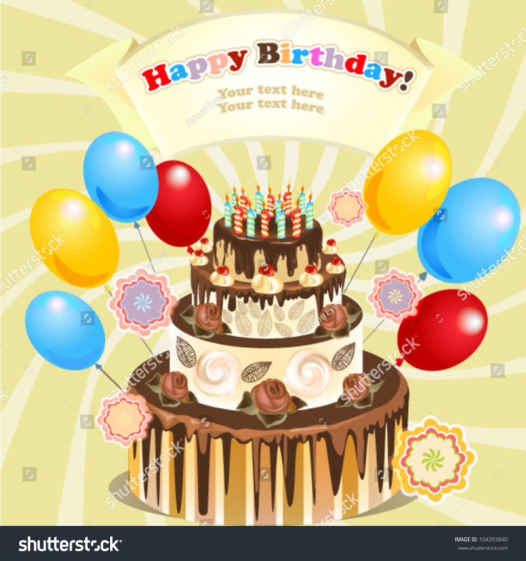 Birthday Cake With Candles And Balloons
 Big Cake Candles Balloons Original Birthday Stock Vector