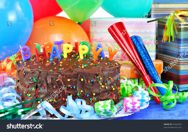 Birthday Cake With Candles And Balloons
 Happy Birthday Candles Top Chocolate Stock