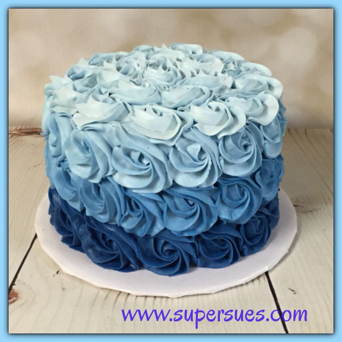 Blue Birthday Cake
 Ombre blue buttercream rose smash cake