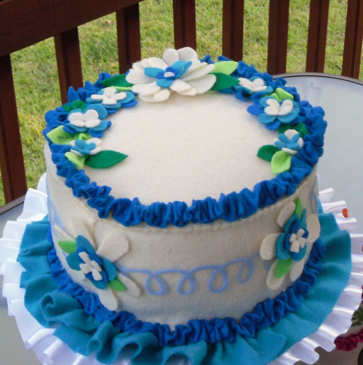 Blue Birthday Cake
 felt birthday cake with multi layer flowers in cobalt and