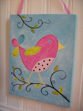 Canvas Painting Ideas For Kids
 Custom Bird Painting 11 x 14 Kids girl kid room decor