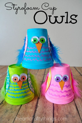 Cute Crafts For Kids
 Cute and Colorful Styrofoam Cup Owl Kids Craft